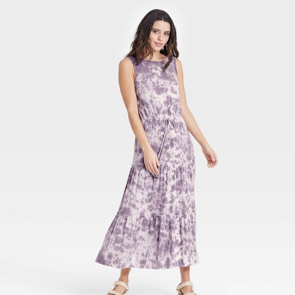 Knox Rose Lavender Purple tie dye sleeveless low back maxi dress size medium
